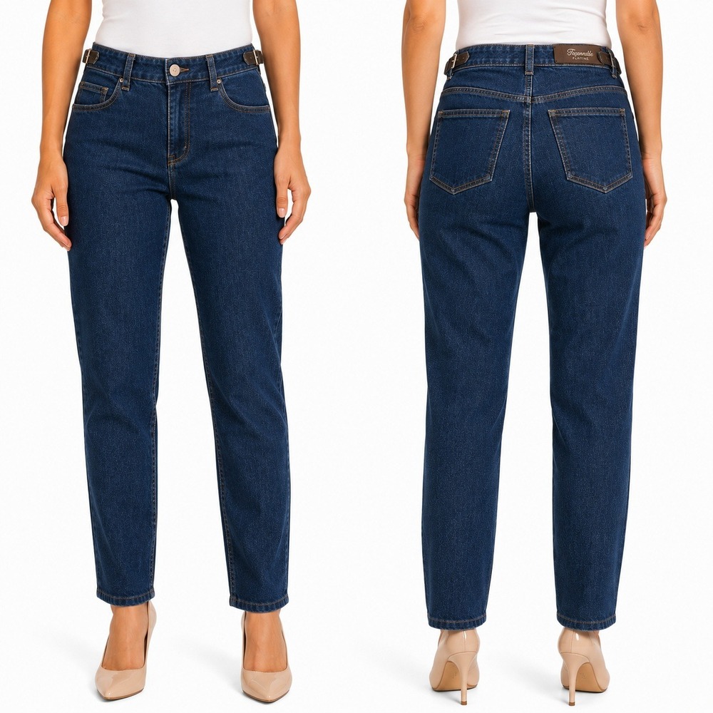 Faconnable Platine Womens Straight Leg Jeans Blue Lambskin Trim Made in Italy 38